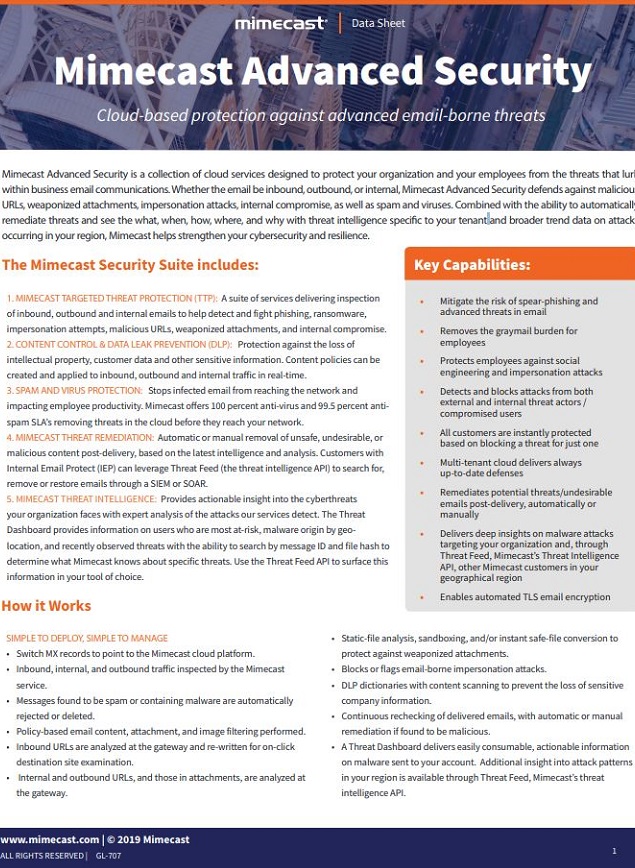 mimecast advanced security datasheet